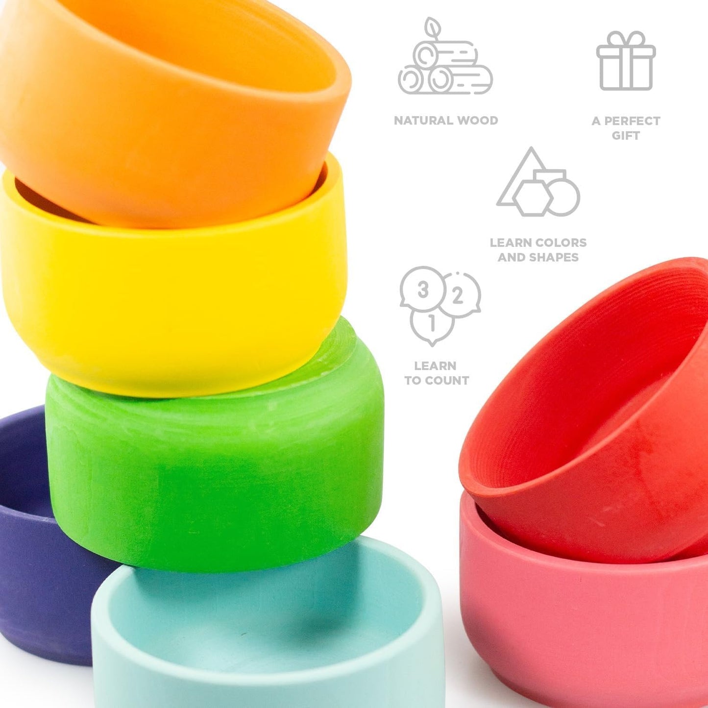 Ulanik Sorting Cups Toddler Montessori Toys for 3+ Year Old Wooden Stacking Game for Learning Color & Counting