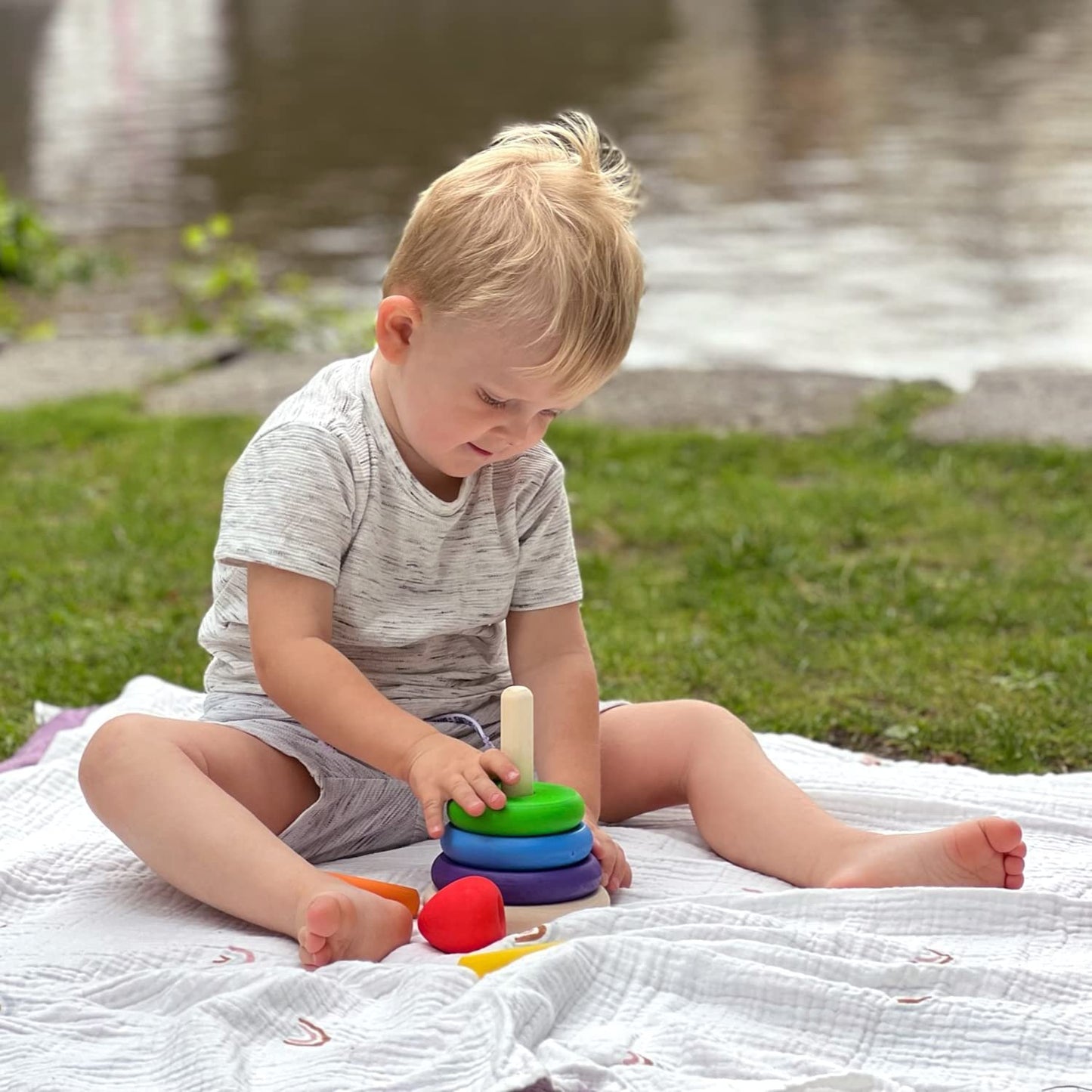 Ulanik Rings Stacker Toddler Montessori Toys for 1 Year Old + Wooden Stacking Rings Rainbow Stacker Game for Color and Size Sorting