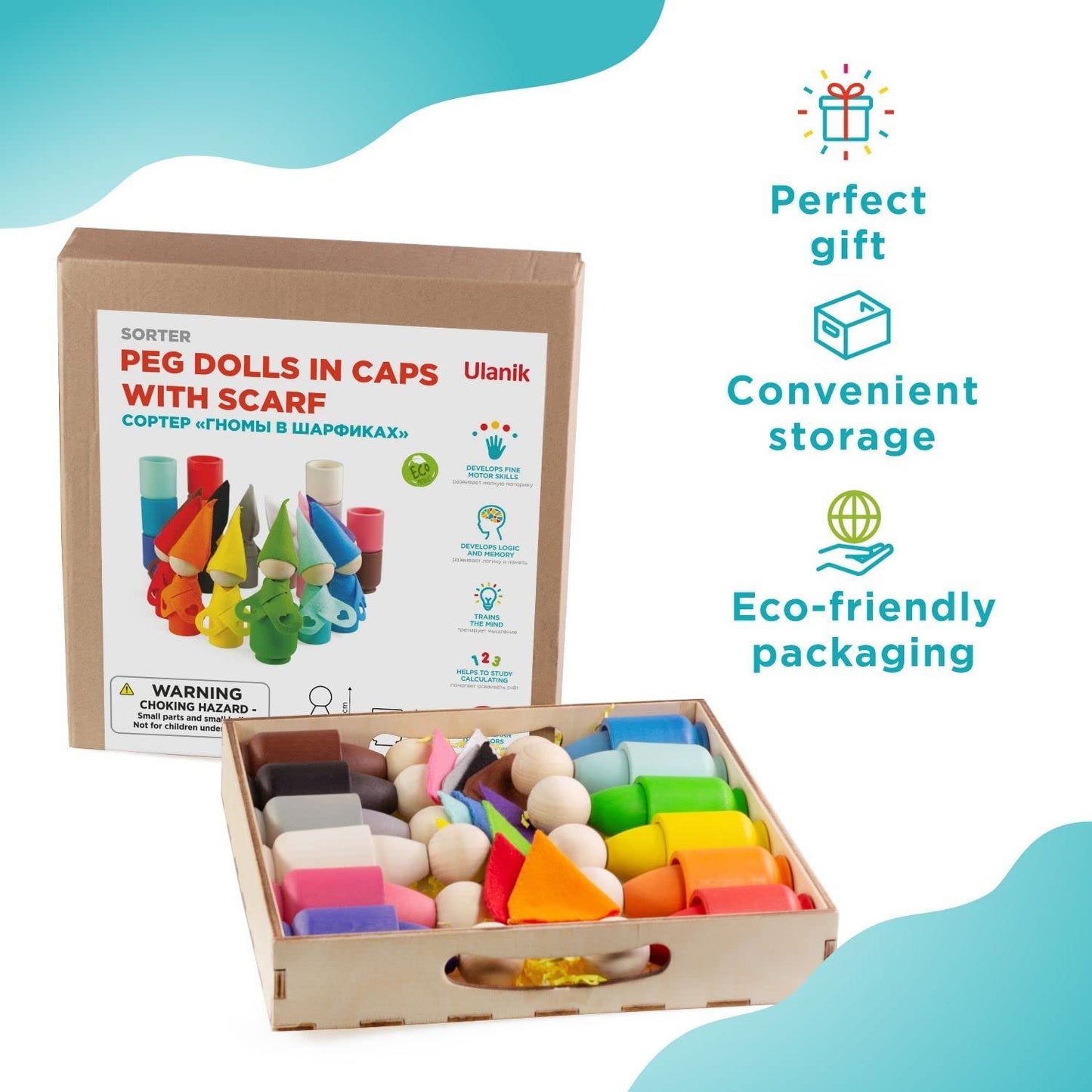Large Peg Dolls with Cups Scarves and Hats 12 Gnomes 85 mm