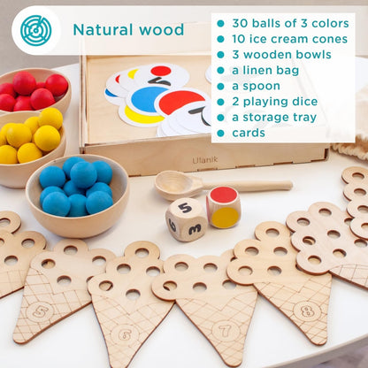 Ulanik Sweet Counting Toddler Montessori Toys for 3+ Wooden Matching Game for Learning Color Sorting and Counting