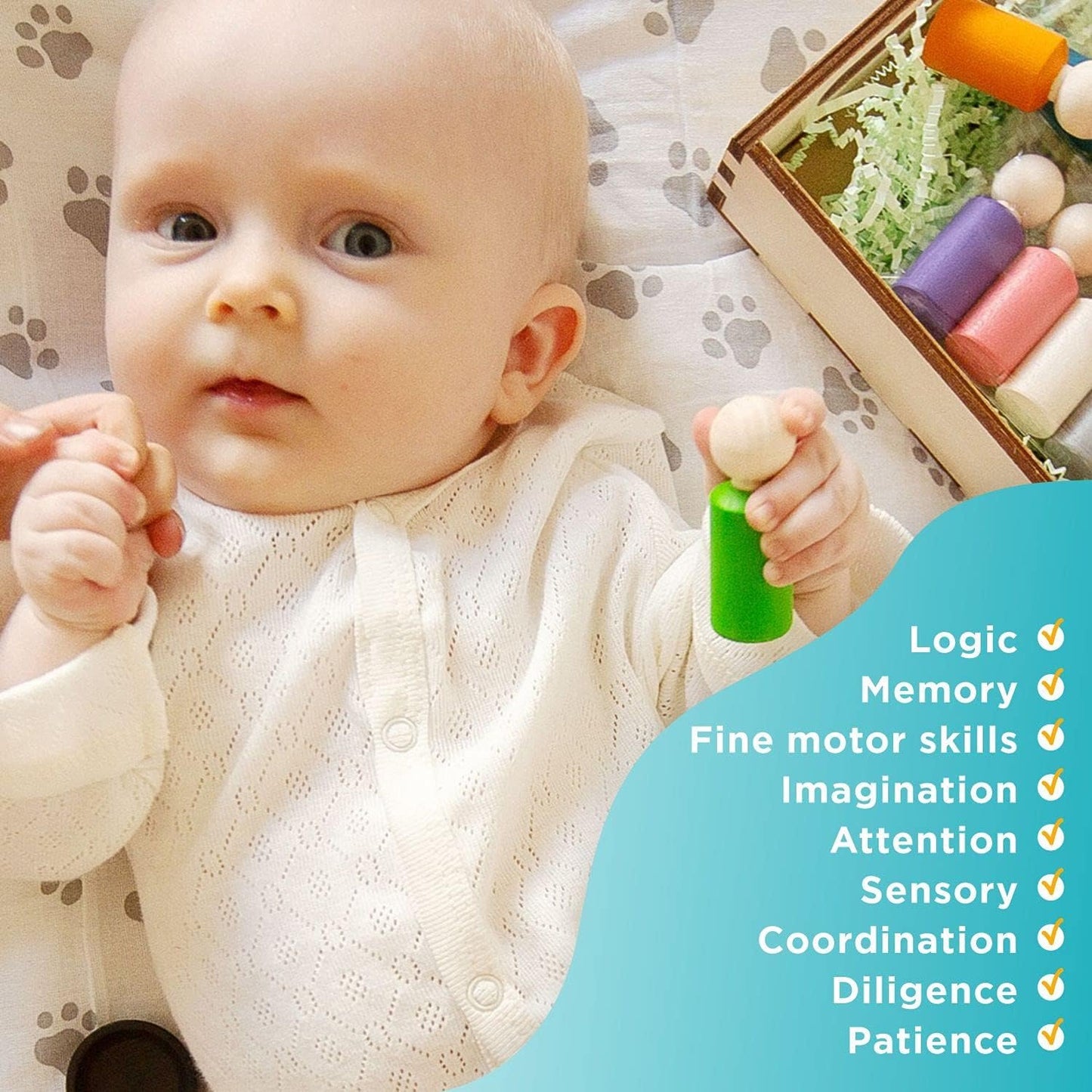 Ulanik Peg Dolls with Hats Toddler Montessori Toys for 3 Year Old + Wooden Waldorf Dolls for Learning Color Sorting and Counting