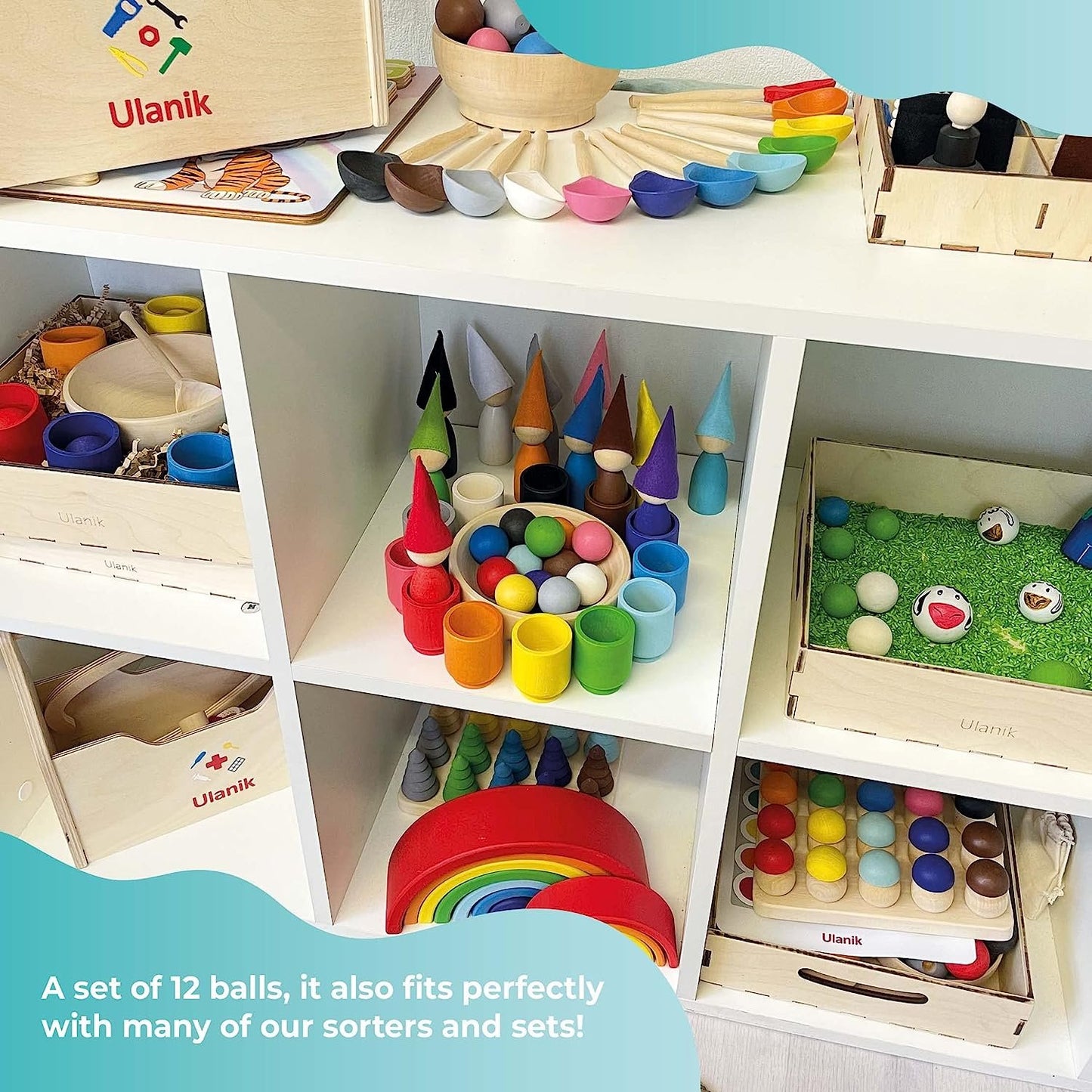 Ulanik Small Wooden Balls for Sorters Toddler Montessori Toys Wooden Matching Games for Color Sorting and Counting