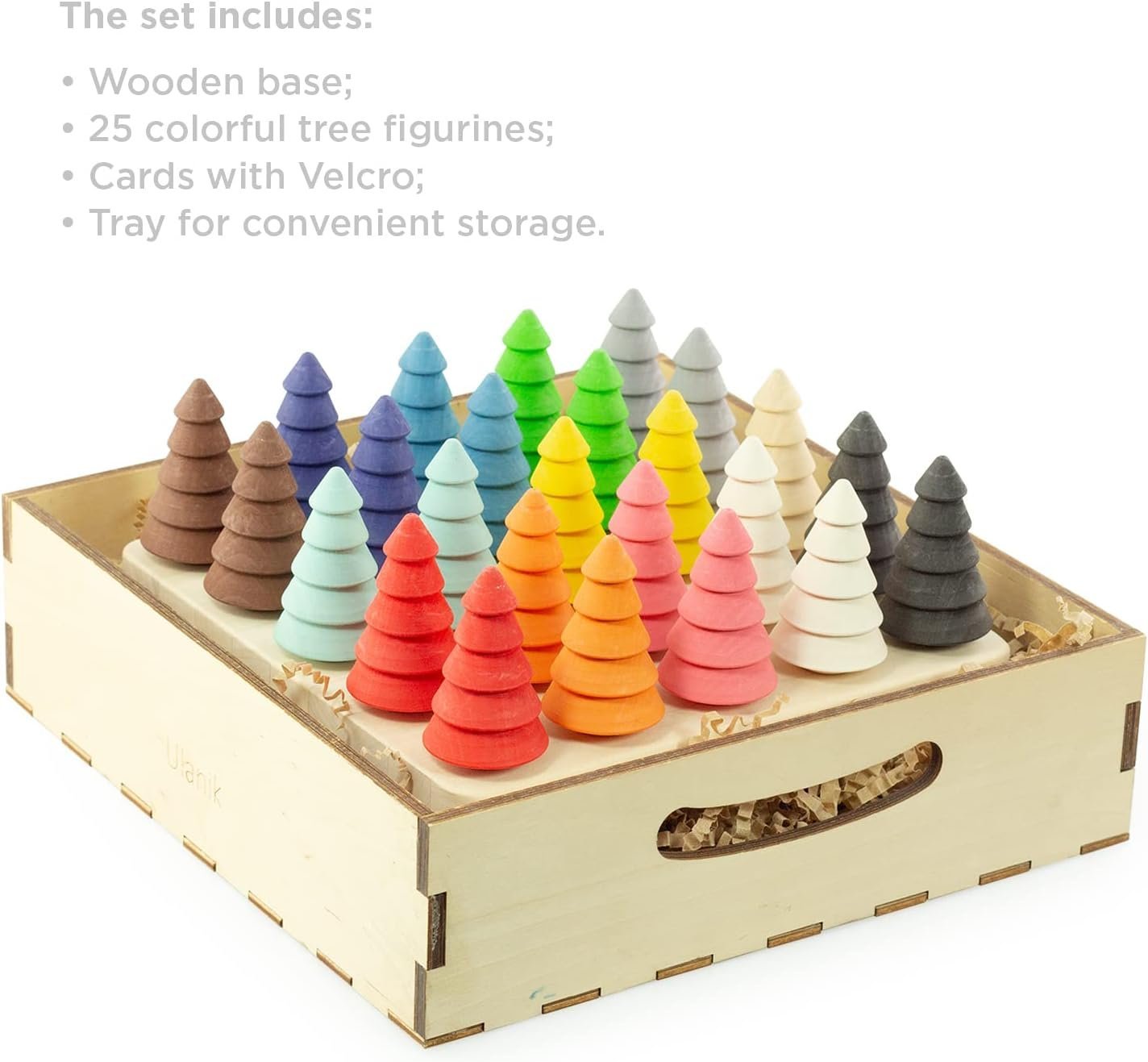 Ulanik Fir Trees on Board Toddler Montessori Toys for 3 Year Old + Wooden Trees Game for Learning Color Sorting and Counting