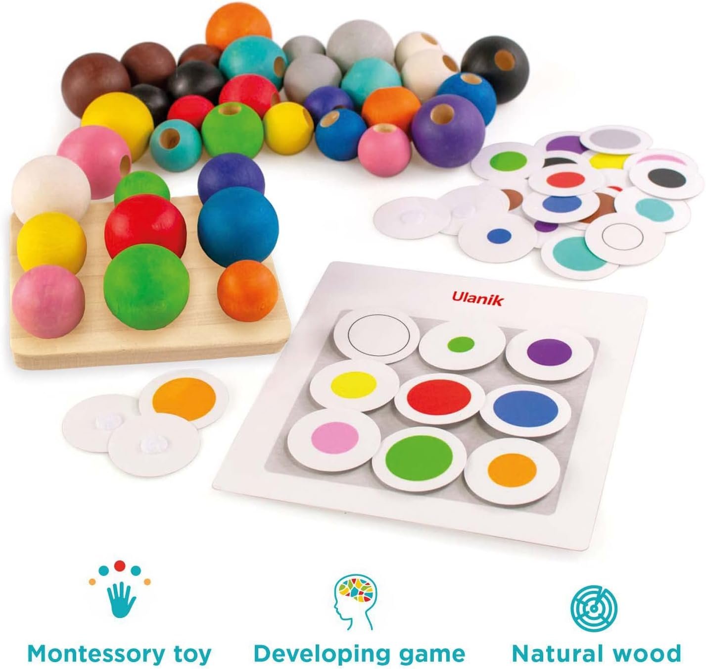 Ulanik Balls on Board Toddler Montessori Toys for 3 Year Old + Wooden Peg Sorter Game for Learning Color Sorting and Counting