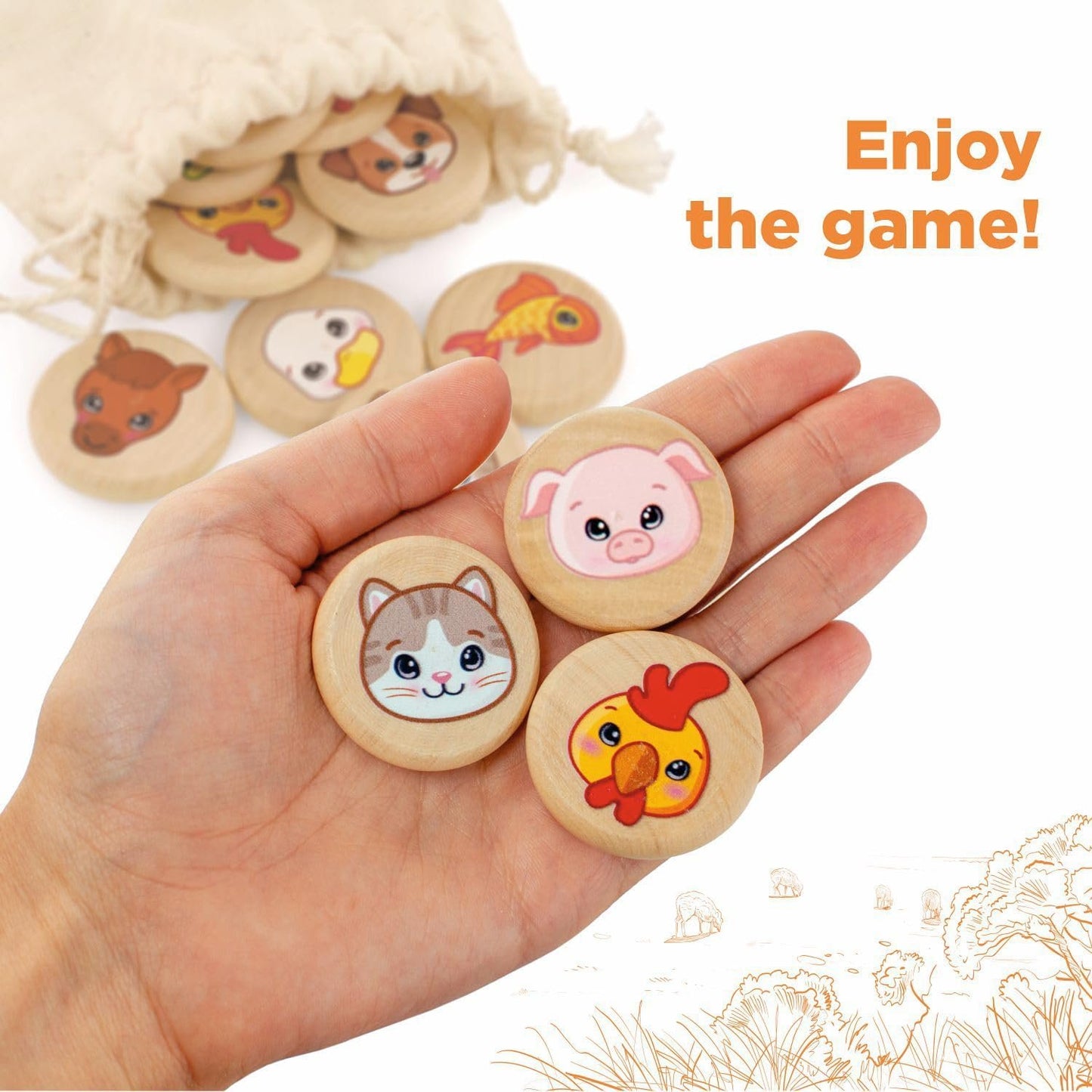 Ulanik Domestic Animals Matching Memory Game for Toddlers Age 3 + Wooden Board Games for Kids 4-8 Learning & Education Toys
