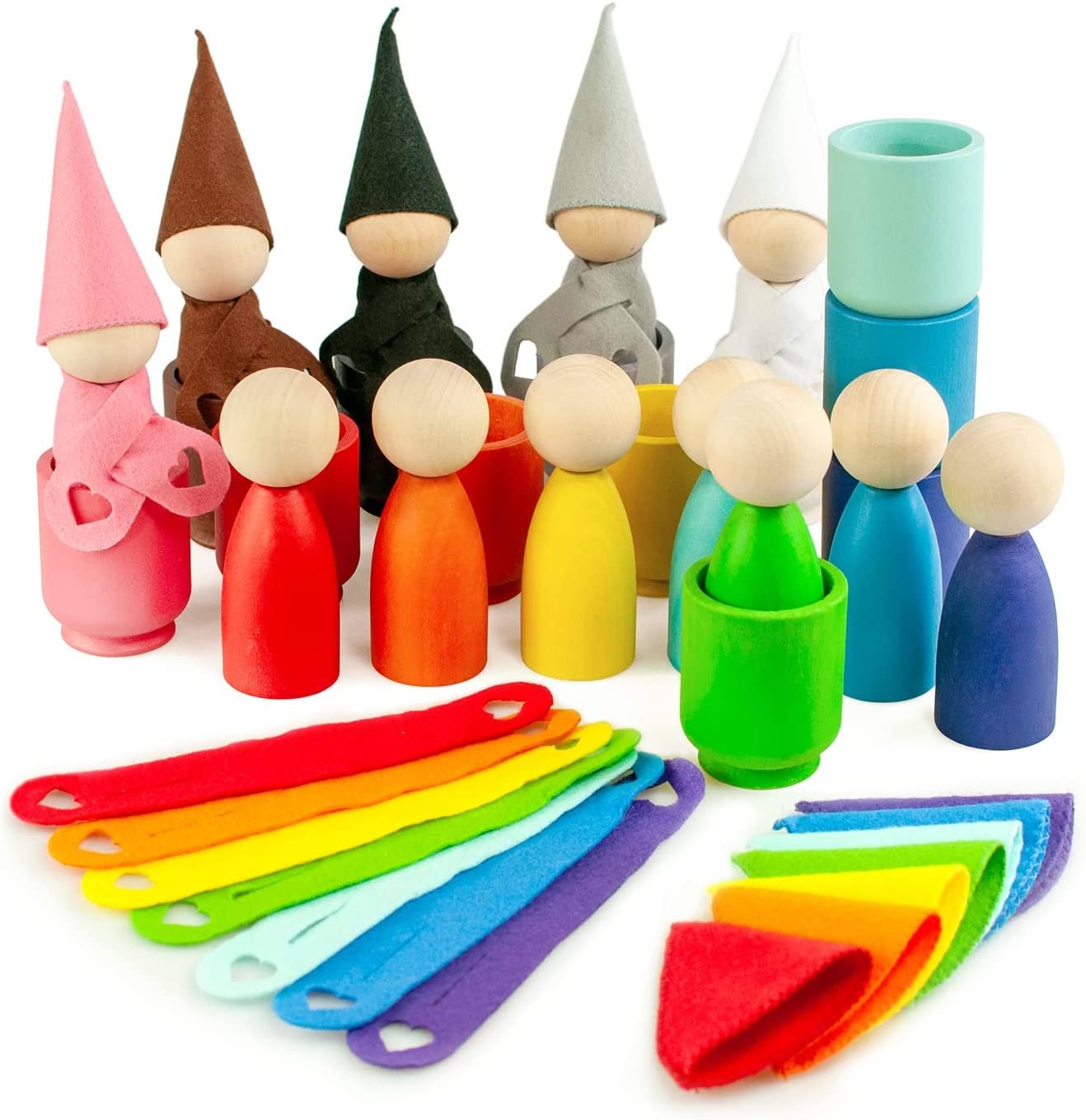 Large Peg Dolls with Cups Scarves and Hats 12 Gnomes 85 mm