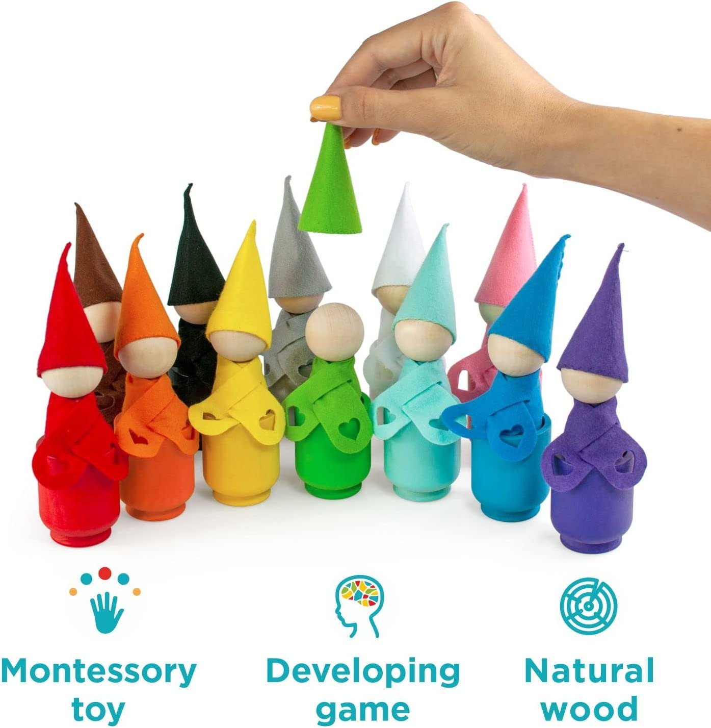 Large Peg Dolls with Cups Scarves and Hats 12 Gnomes 85 mm