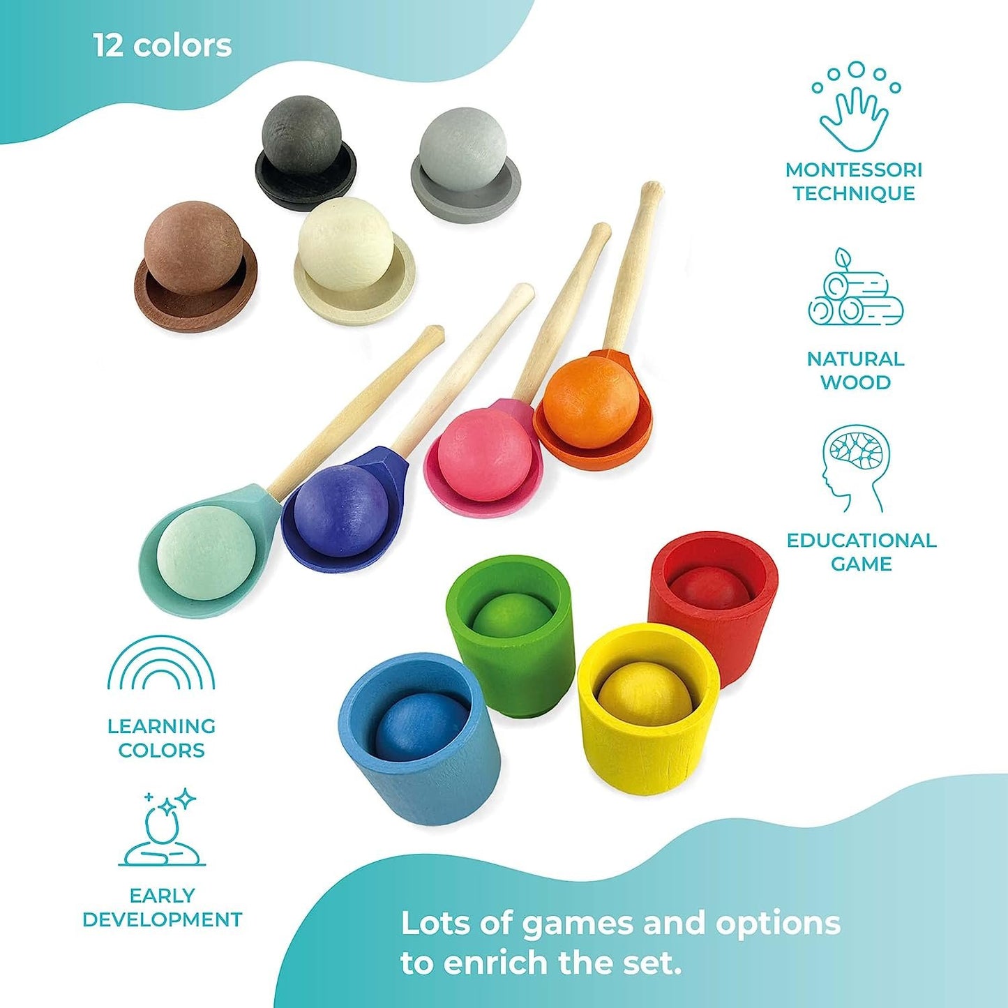 Ulanik Small Wooden Balls for Sorters Toddler Montessori Toys Wooden Matching Games for Color Sorting and Counting