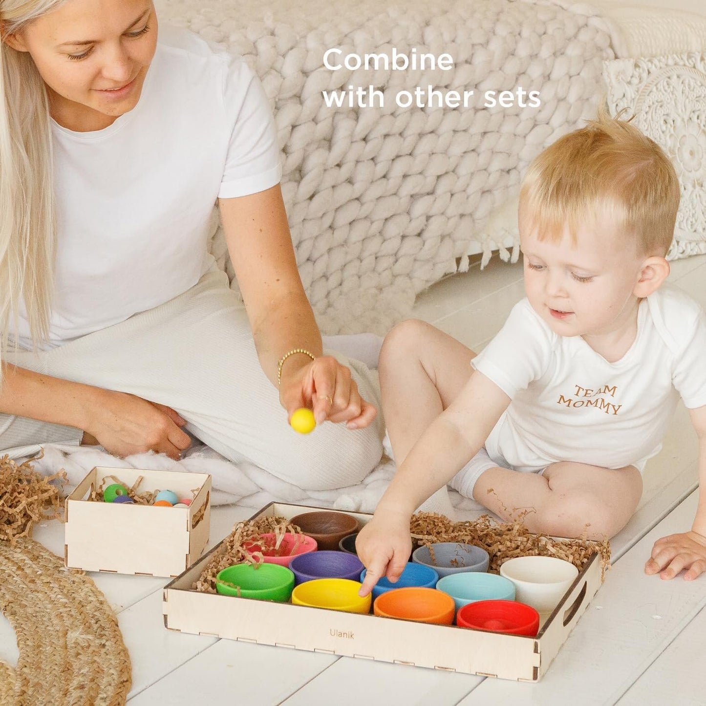Ulanik Sorting Cups Toddler Montessori Toys for 3+ Year Old Wooden Stacking Game for Learning Color & Counting
