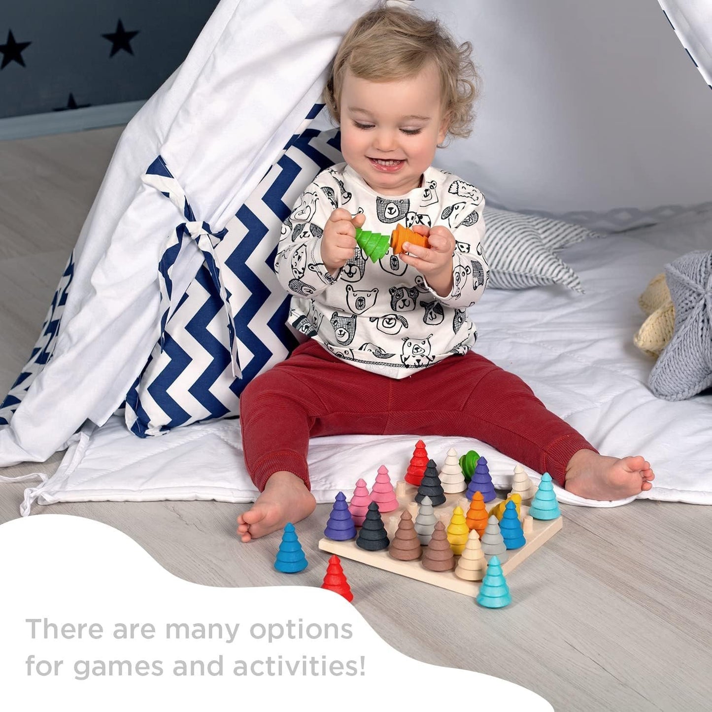 Ulanik Fir Trees on Board Toddler Montessori Toys for 3 Year Old + Wooden Trees Game for Learning Color Sorting and Counting