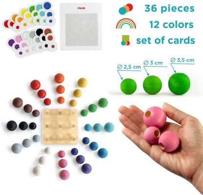 Ulanik Balls on Board Toddler Montessori Toys for 3 Year Old + Wooden Peg Sorter Game for Learning Color Sorting and Counting
