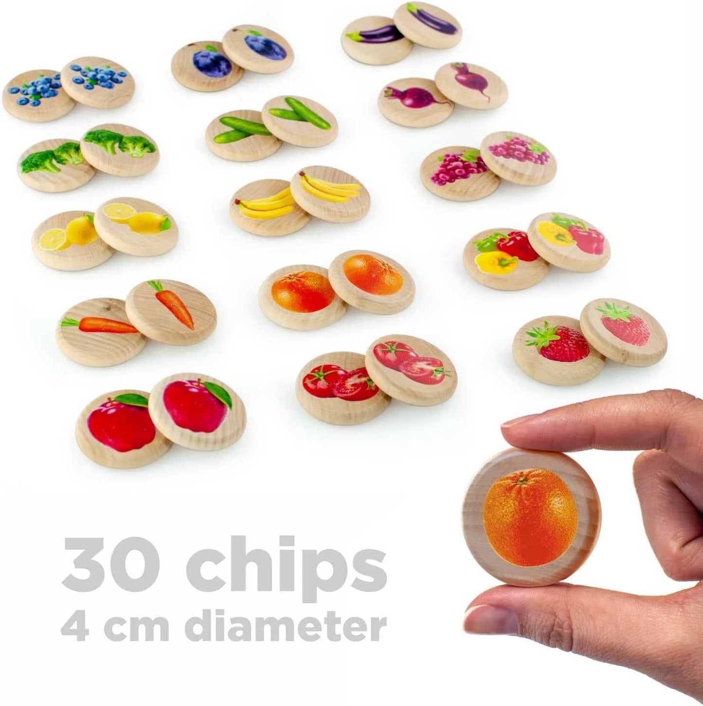 Ulanik Fruits and Vegetables Matching Memory Game for Toddlers Age 3 + Wooden Board Games for Kids 4-8 Learning & Education
