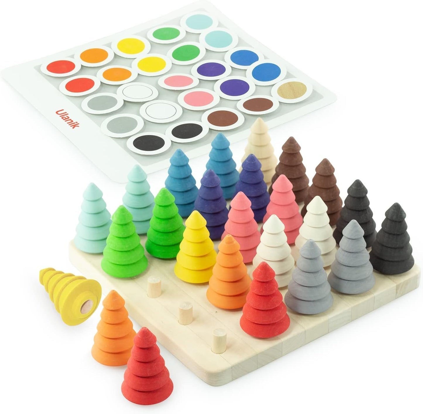 Ulanik Fir Trees on Board Toddler Montessori Toys for 3 Year Old + Wooden Trees Game for Learning Color Sorting and Counting