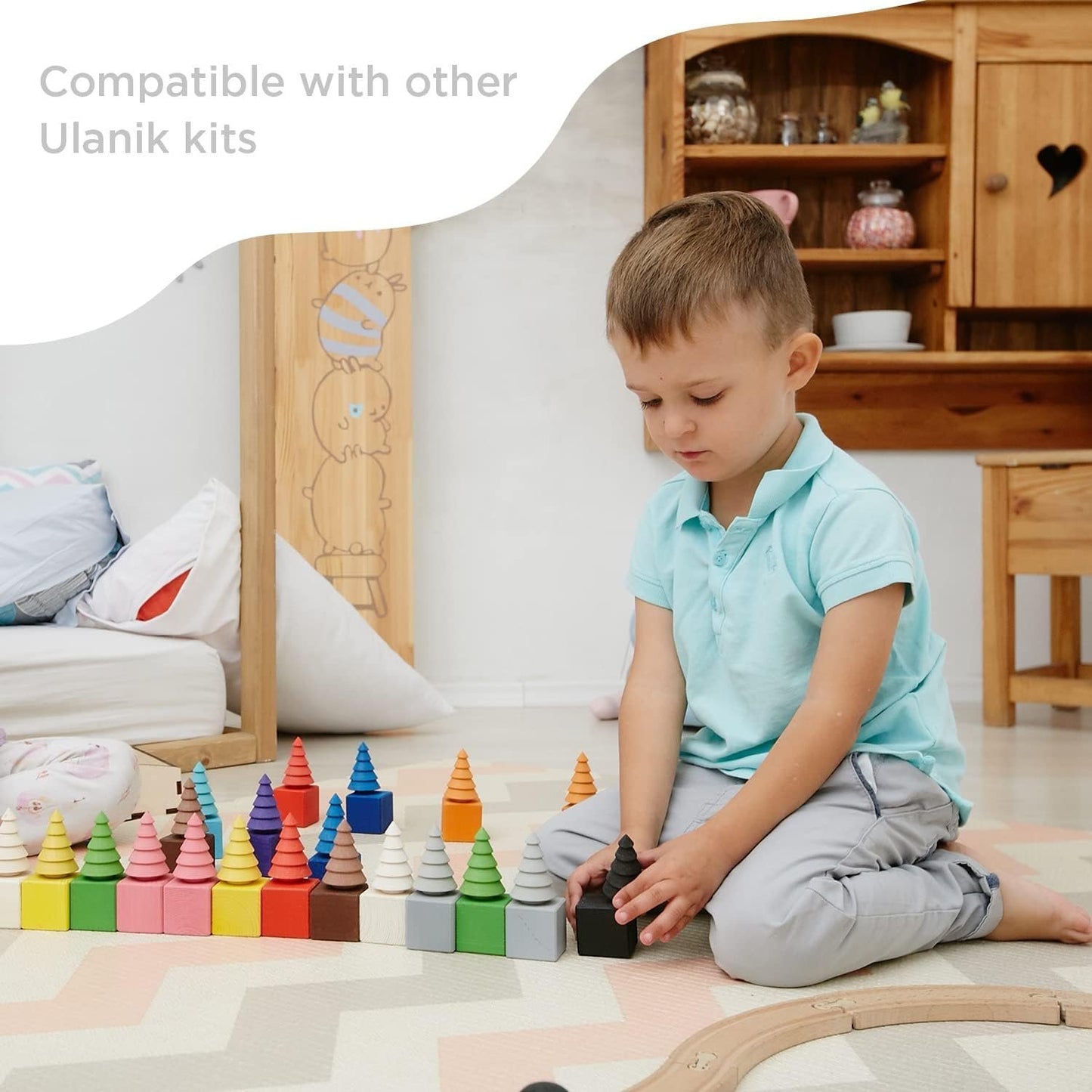 Ulanik Fir Trees on Board Toddler Montessori Toys for 3 Year Old + Wooden Trees Game for Learning Color Sorting and Counting
