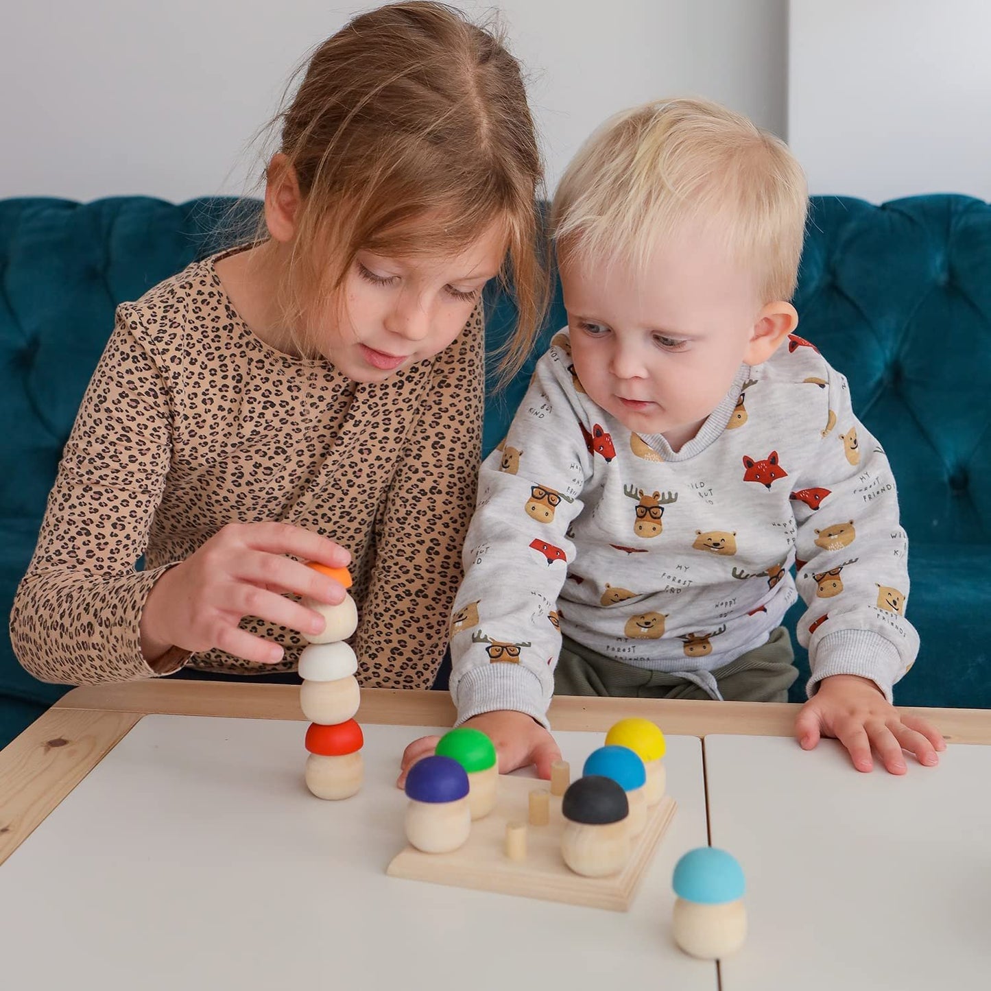 Ulanik Mushroom Glade Toddler Montessori Toys for 3 Year Old + Kids Wooden Mushrooms Game for Learning Color Sorting and Counting