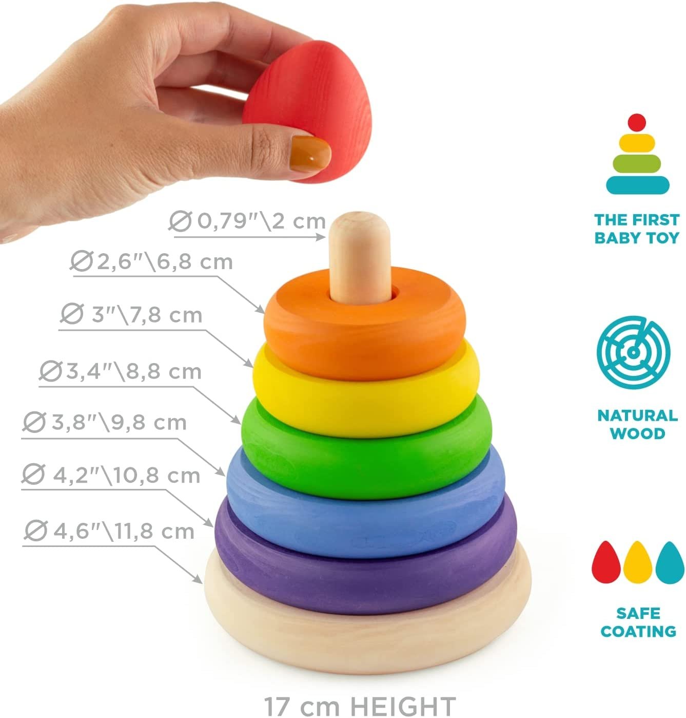 Ulanik Rings Stacker Toddler Montessori Toys for 1 Year Old + Wooden Stacking Rings Rainbow Stacker Game for Color and Size Sorting