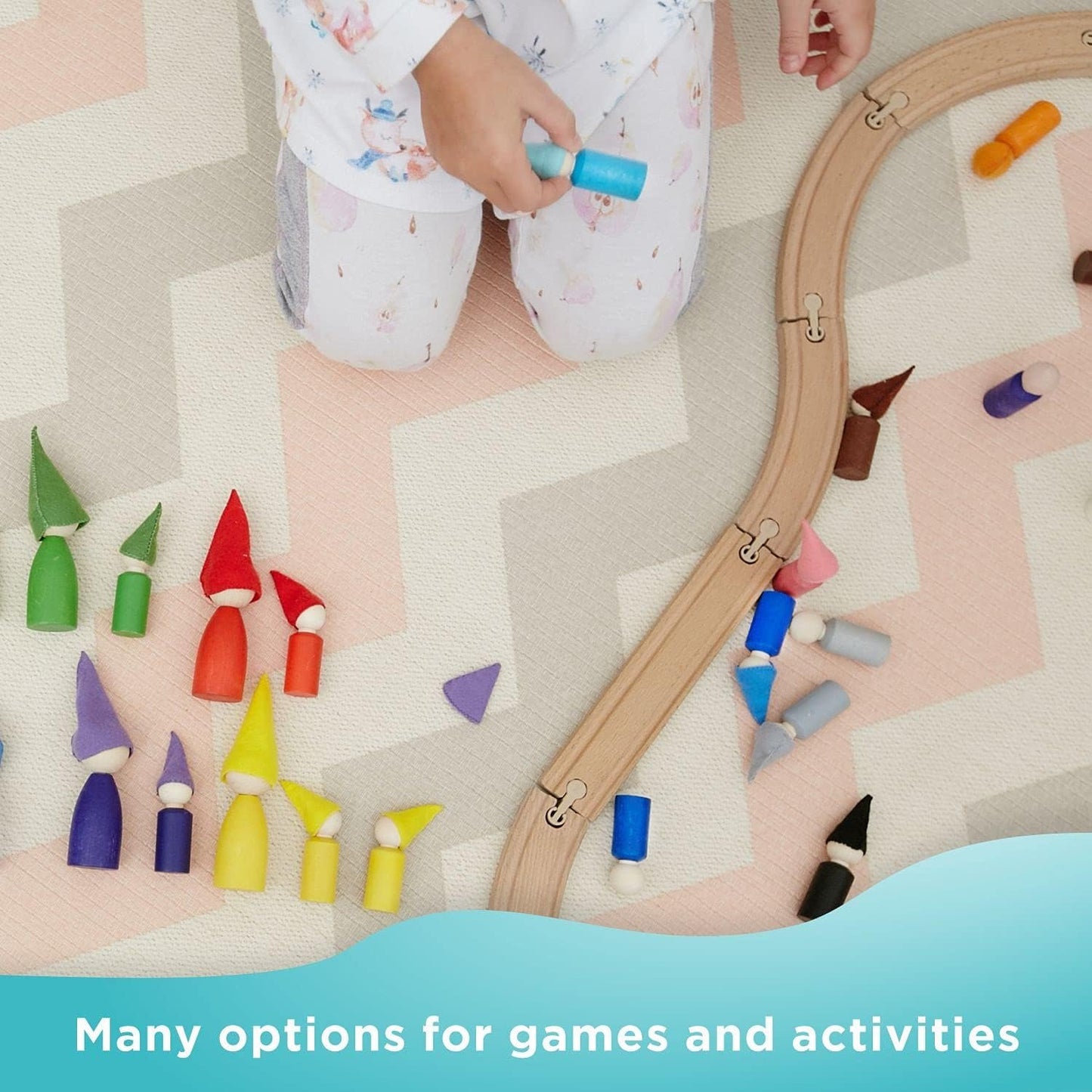 Ulanik Peg Dolls with Hats Toddler Montessori Toys for 3 Year Old + Wooden Waldorf Dolls for Learning Color Sorting and Counting