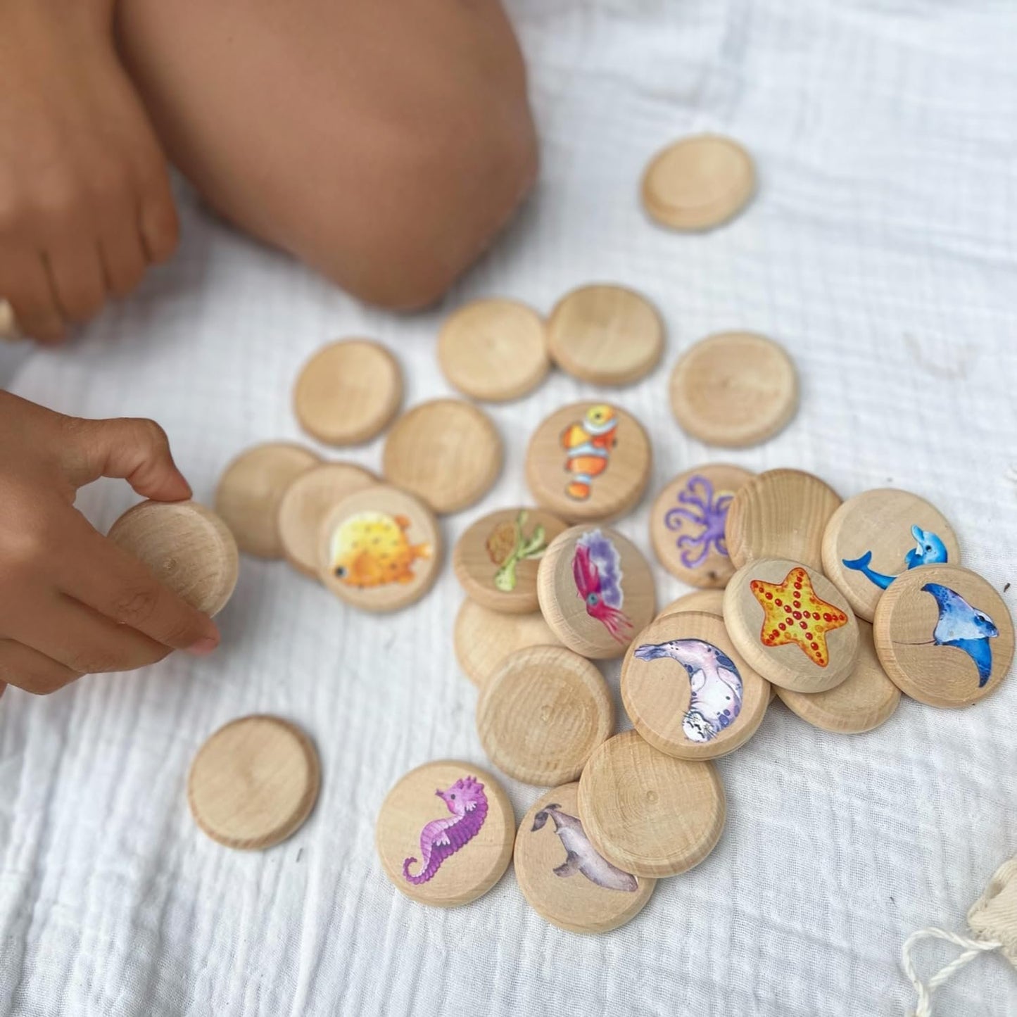 Ulanik Sea Creatures Matching Memory Game for Toddlers Age 3 + Preschool Wooden Board Games for Kids 4-8 Learning & Education