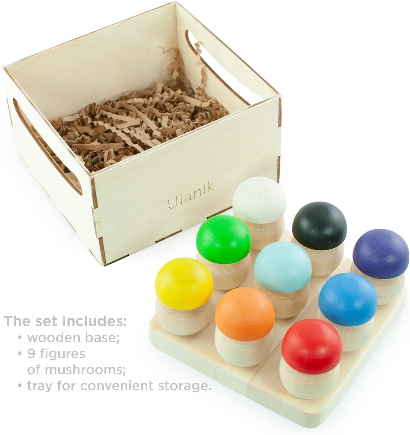 Ulanik Mushroom Glade Toddler Montessori Toys for 3 Year Old + Kids Wooden Mushrooms Game for Learning Color Sorting and Counting