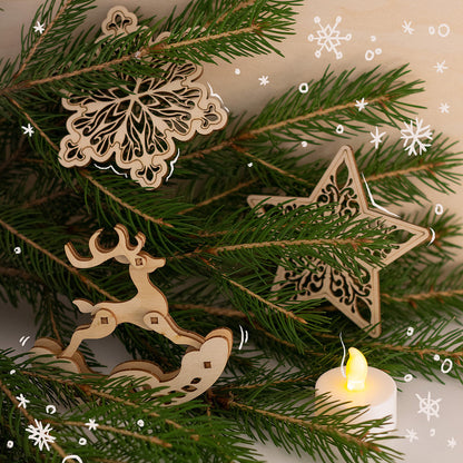 Set of wooden Christmas cards