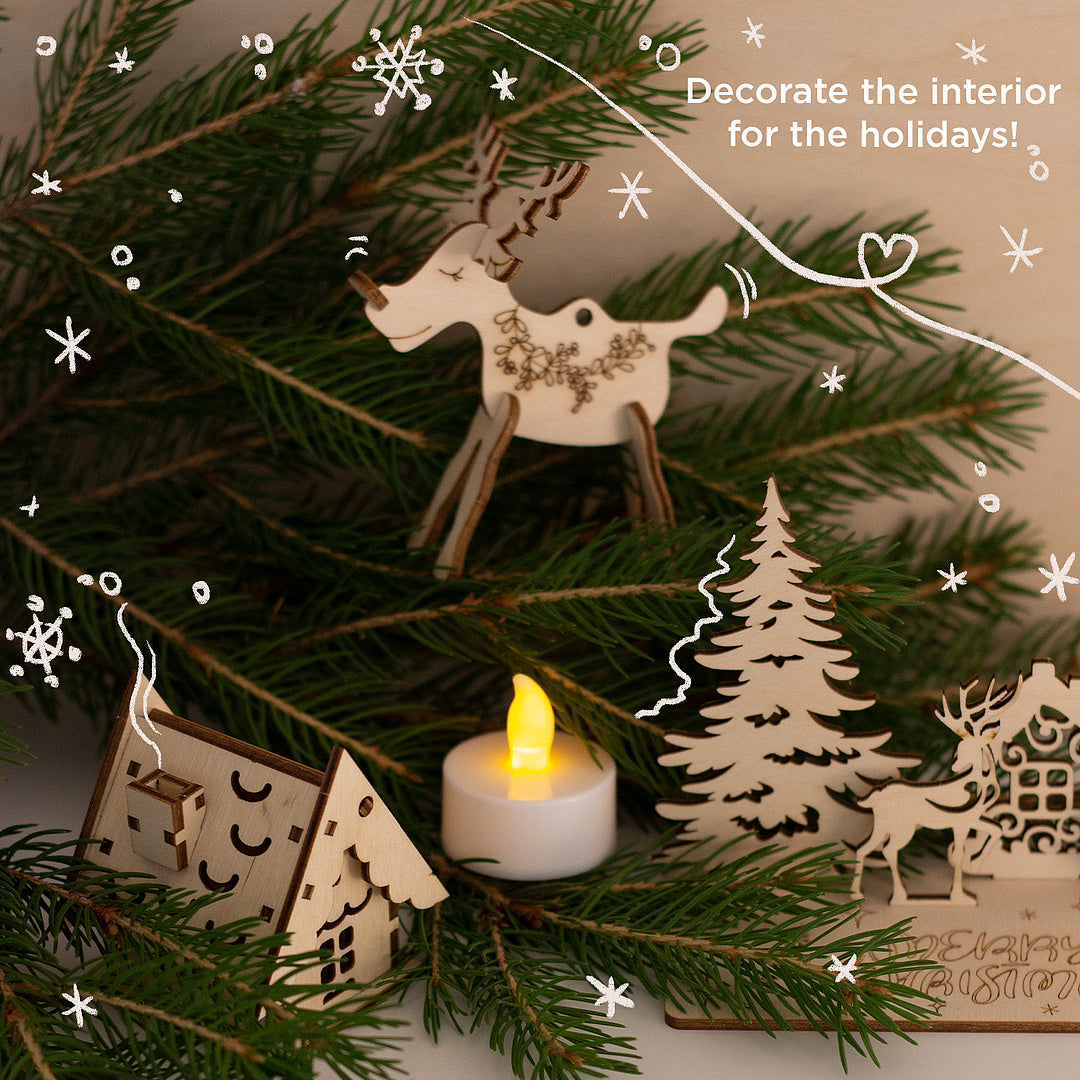 Set of wooden Christmas cards