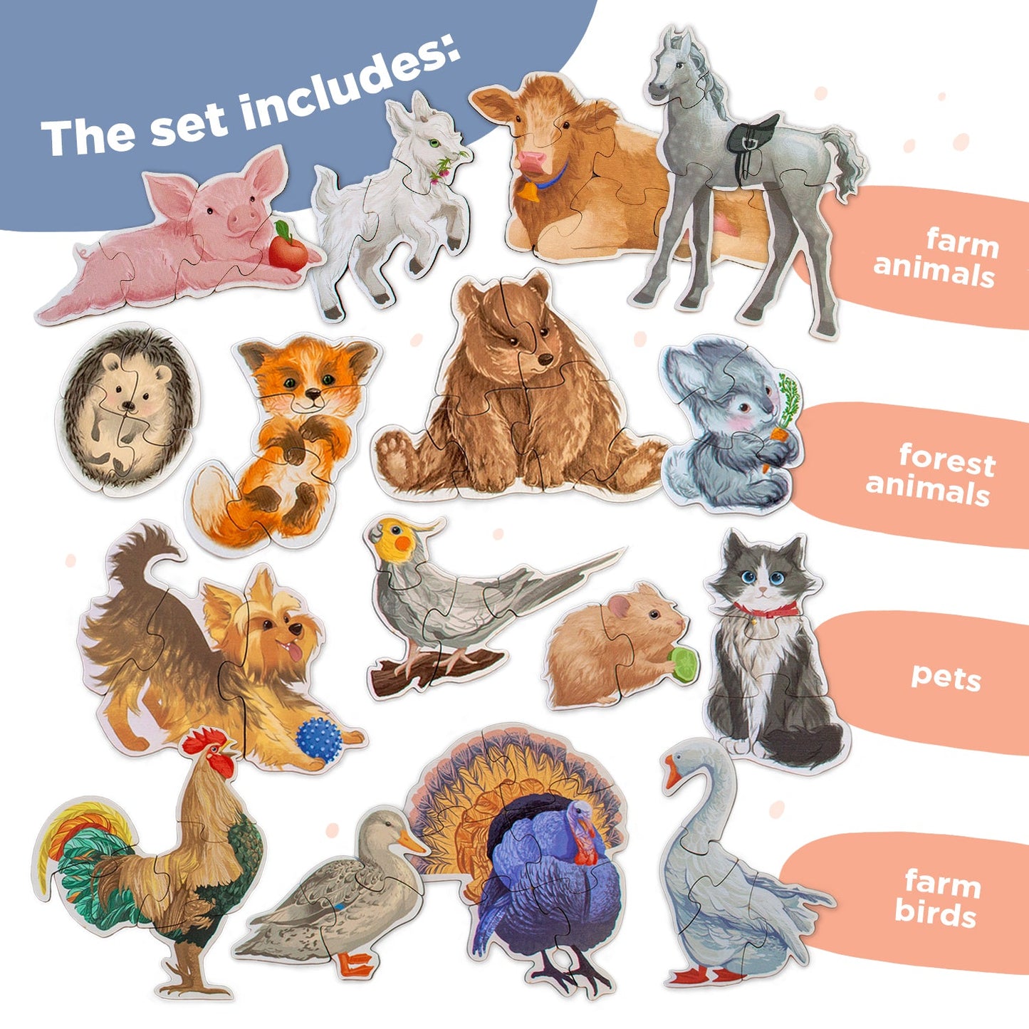 Wooden puzzle "Animals and Birds"