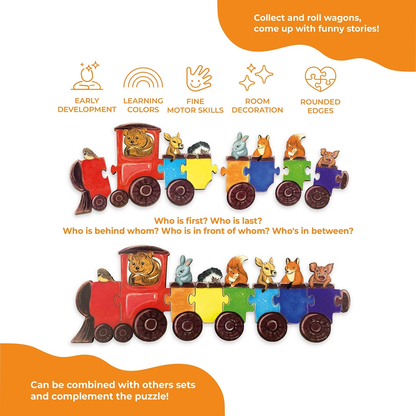 Wooden Puzzle - Rainbow Wagons