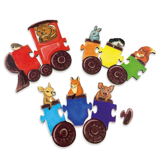Wooden Puzzle - Rainbow Wagons