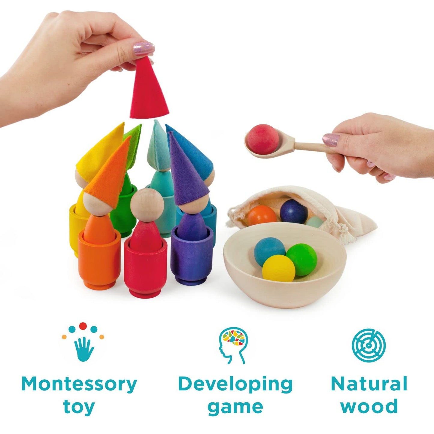 Rainbow Peg Dolls and Balls in Cups (2 Edition)