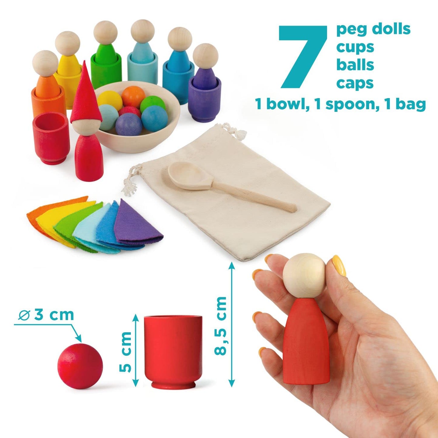 Rainbow Peg Dolls and Balls in Cups (2 Edition)