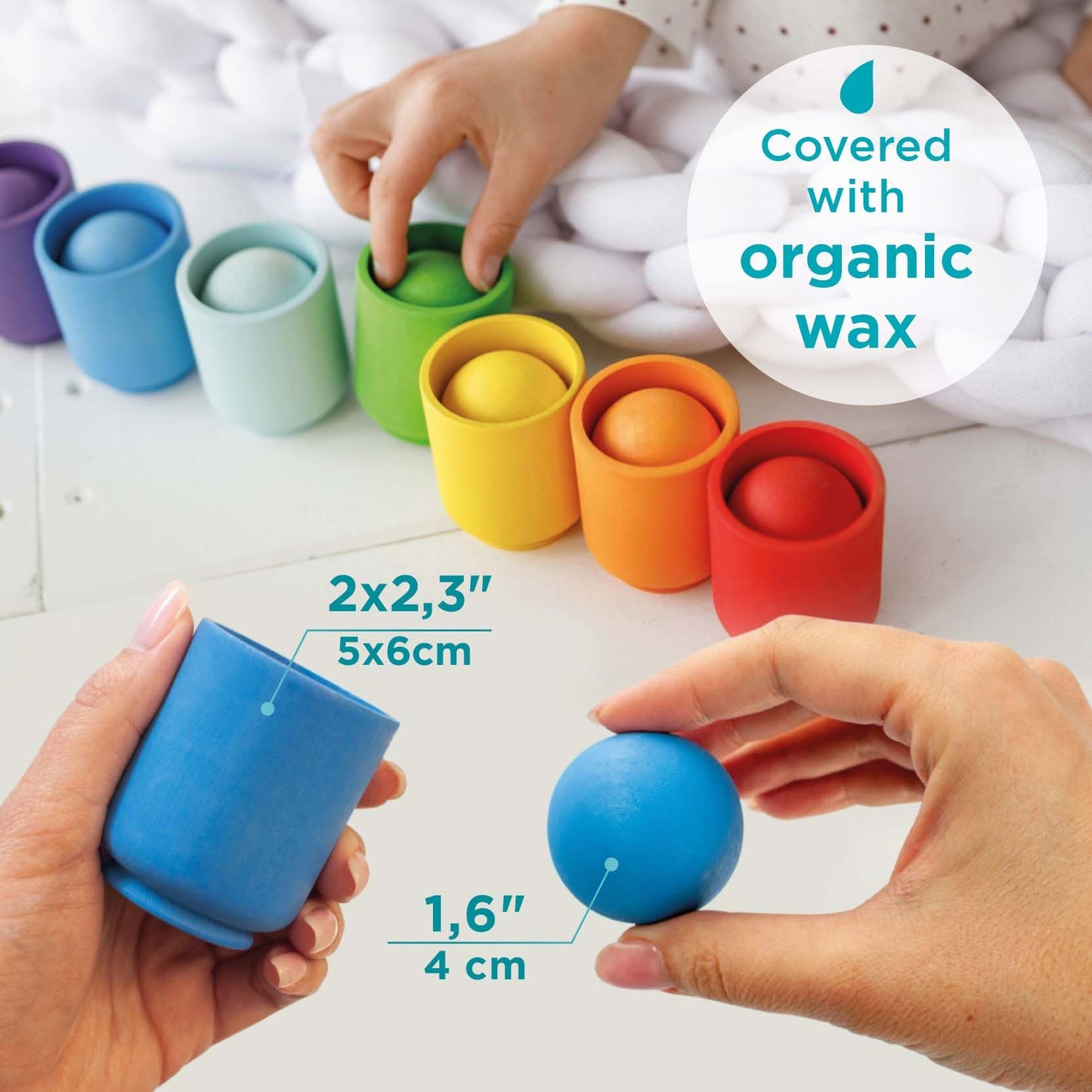 Rainbow Large Balls in Cups - 7 balls 40 mm