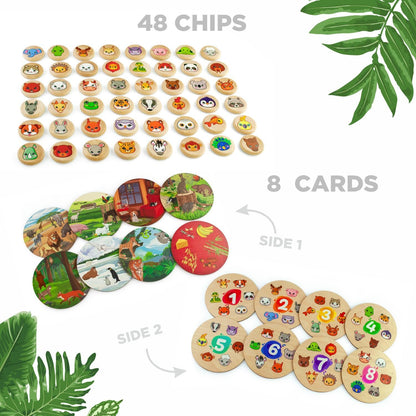 Ulanik Animals Bingo Board Games for 3 Year Olds, Wooden Board Games for Kids 4-6 4-8, Matching Games for Toddlers 3-5 Preschool Learning Activities — 48 Bingo Chips