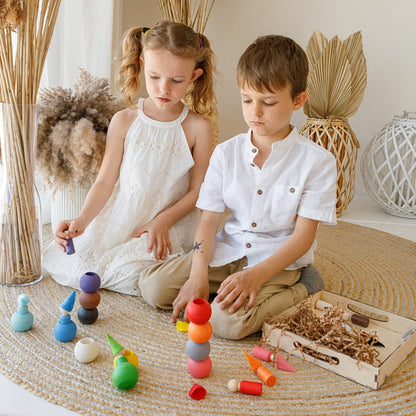 Ulanik Peg Dolls in Balls with Hats Toddler Montessori Toys for 3+ Wooden Waldorf Dolls for Learning Color Sorting and Counting