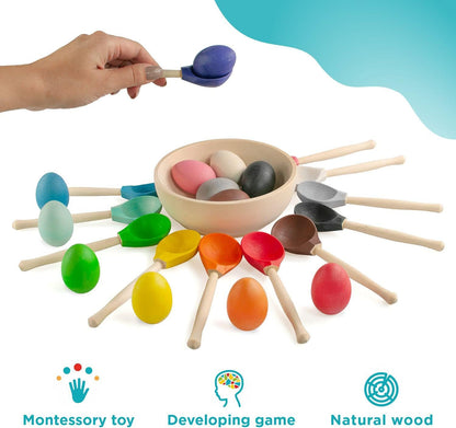 Ulanik Eggs and Spoons Toddler Montessori Toys for 1+ Wooden Eggs Matching Game for Learning Color Sorting and Counting