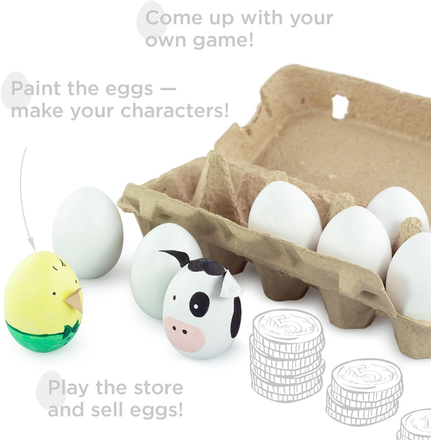 Ulanik Unfinished Wooden Eggs Toddler Montessori Toys for 3+ Blank Fake Eggs Game DIY Artificial Eggs for Laying Chickens