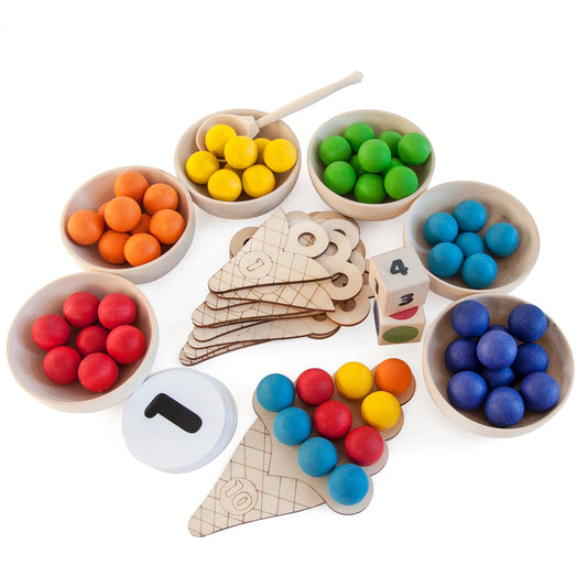Ulanik Sweet Counting Large Toddler Montessori Toys for 3+ Kids Wooden Matching Game for Color Sorting and Counting