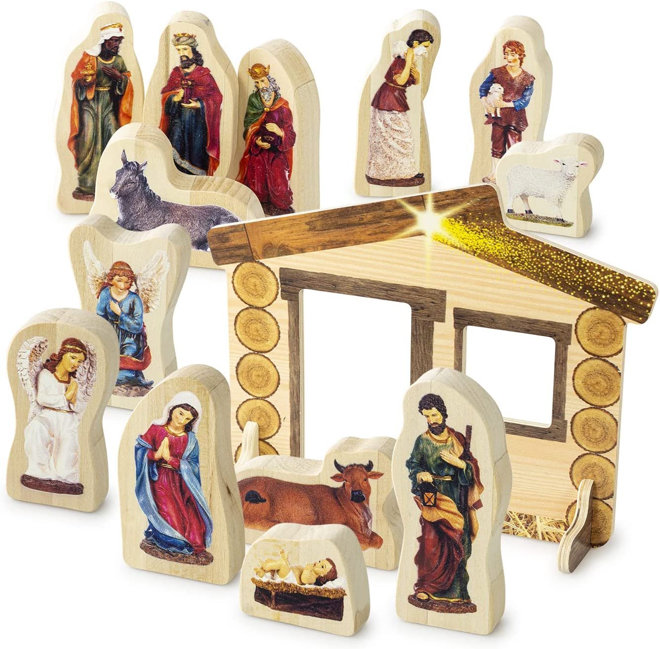 Ulanik Souvenir 14 Piece Wooden Nativity Scene Set Home Decoration Collection Indoor Christmas Story Decoration