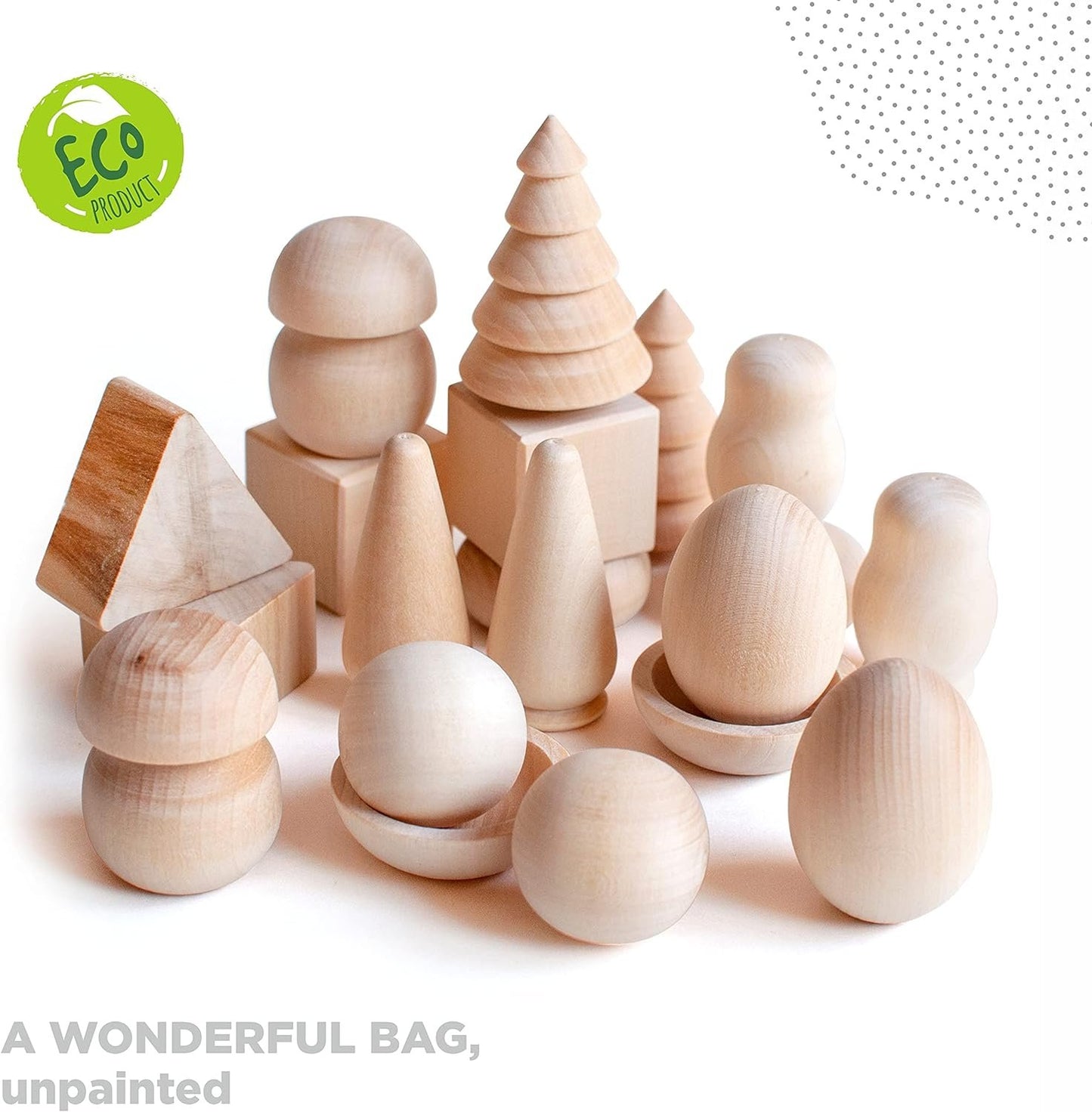 Ulanik Wonderful Bag Toddler Montessori Toys for 3 Year Old + Unfinished Wooden Figurines for Shape Sorting & DIY Crafts