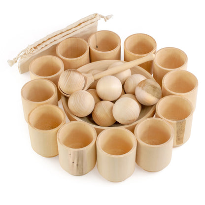 Ulanik Medium Balls in Cups Toddler Montessori Toys Preschool Unfinished Wooden Ball Games for Sorting, Counting & DIY