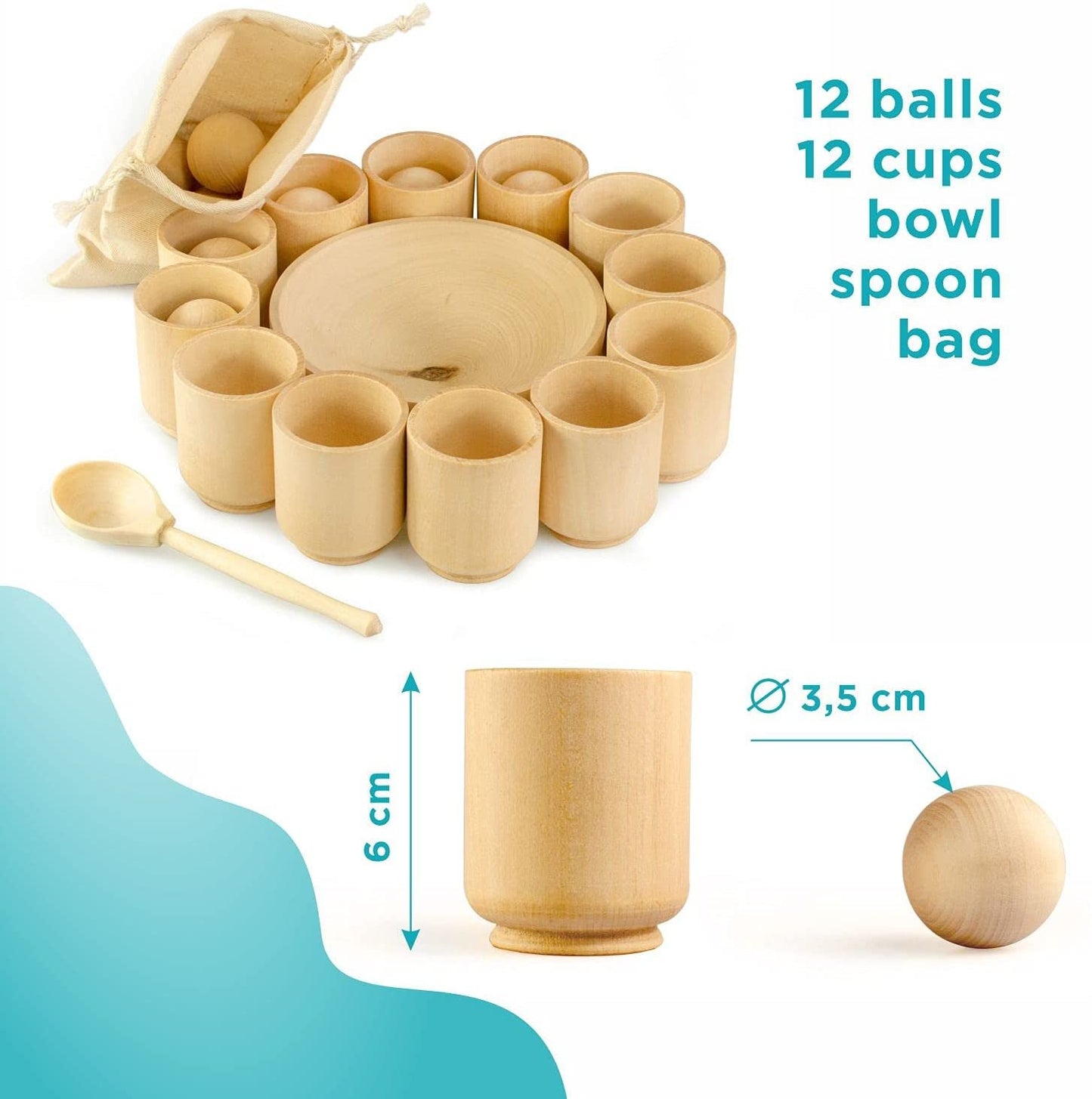 DIY Unpainted Balls in Cups Large 12 Balls 35 mm
