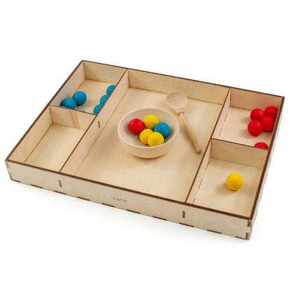 Ulanik Sorting Tray Toddler Montessori Toys for 3+ Wooden Montessori Tray for Preschool Learning Color Sorting and Counting