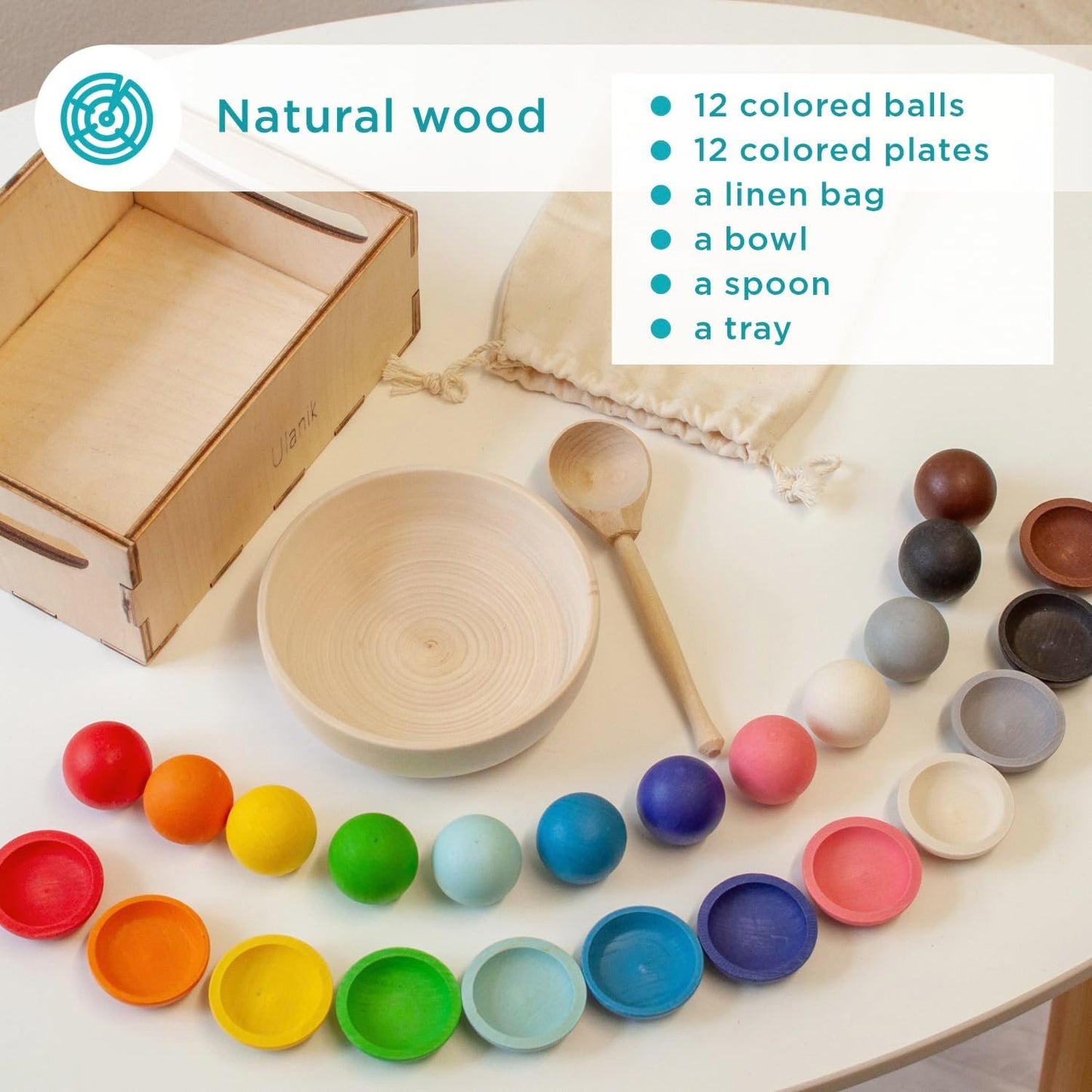 Ulanik Balls on Plates Toddler Montessori Toys for 1+ Wooden Matching Game for Learning Color Sorting and Counting