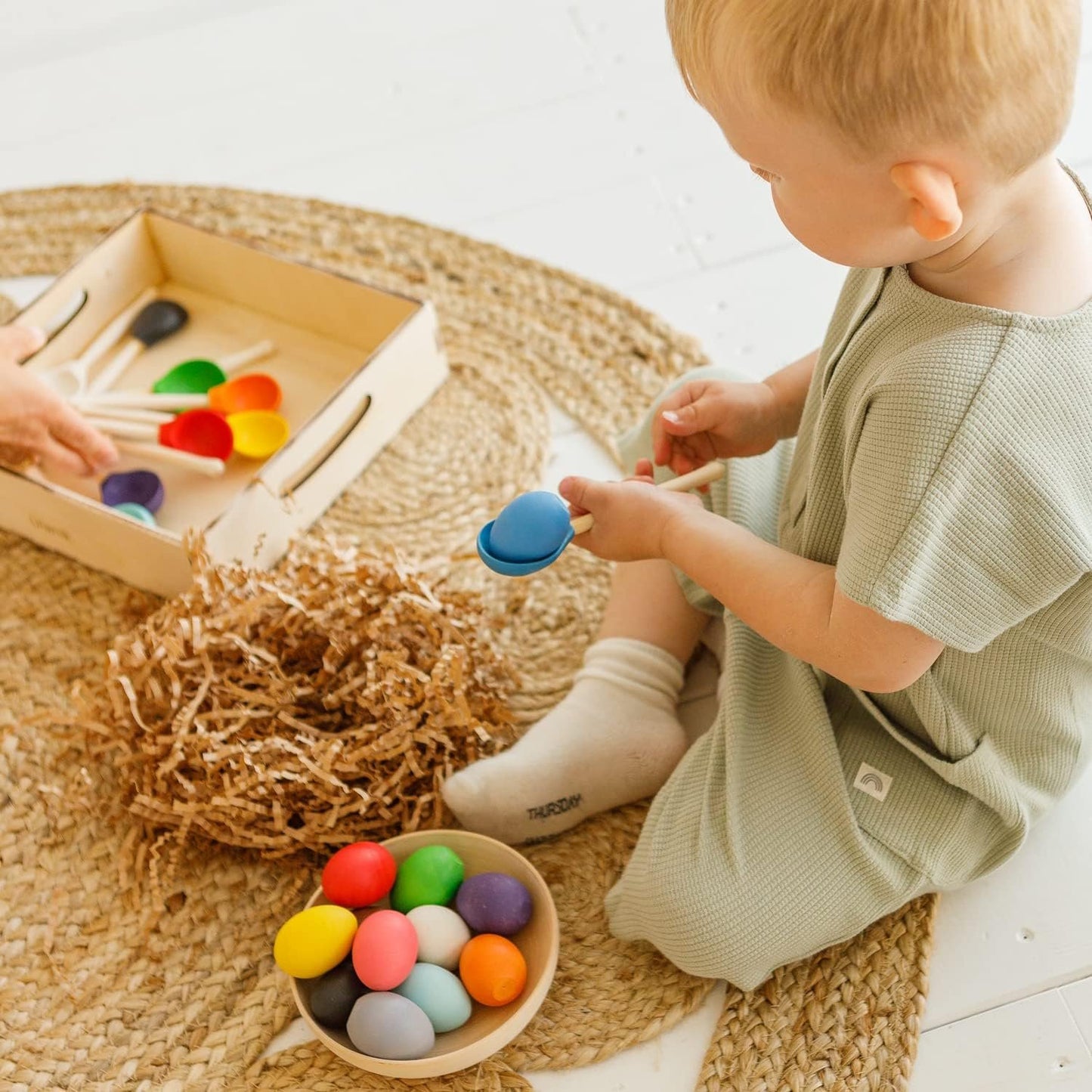 Ulanik Eggs and Spoons Toddler Montessori Toys for 1+ Wooden Eggs Matching Game for Learning Color Sorting and Counting