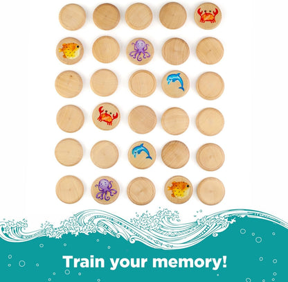 Ulanik Sea Creatures Matching Memory Game for Toddlers Age 3 + Preschool Wooden Board Games for Kids 4-8 Learning & Education