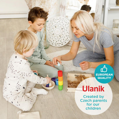 Ulanik Rainbow Balls in Cups Toddler Montessori Toys for 1+ Wooden Matching Game for Learning Color Sorting and Counting