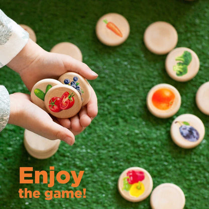 Ulanik Fruits and Vegetables Matching Memory Game for Toddlers Age 3 + Wooden Board Games for Kids 4-8 Learning & Education