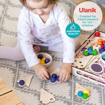 Ulanik Sweet Counting Large Toddler Montessori Toys for 3+ Kids Wooden Matching Game for Color Sorting and Counting