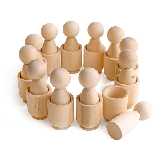 Ulanik Large Peg Dolls in Cups Toddler Montessori Toys for 3+ Wooden Waldorf Dolls for Learning Sorting and Counting & DIY