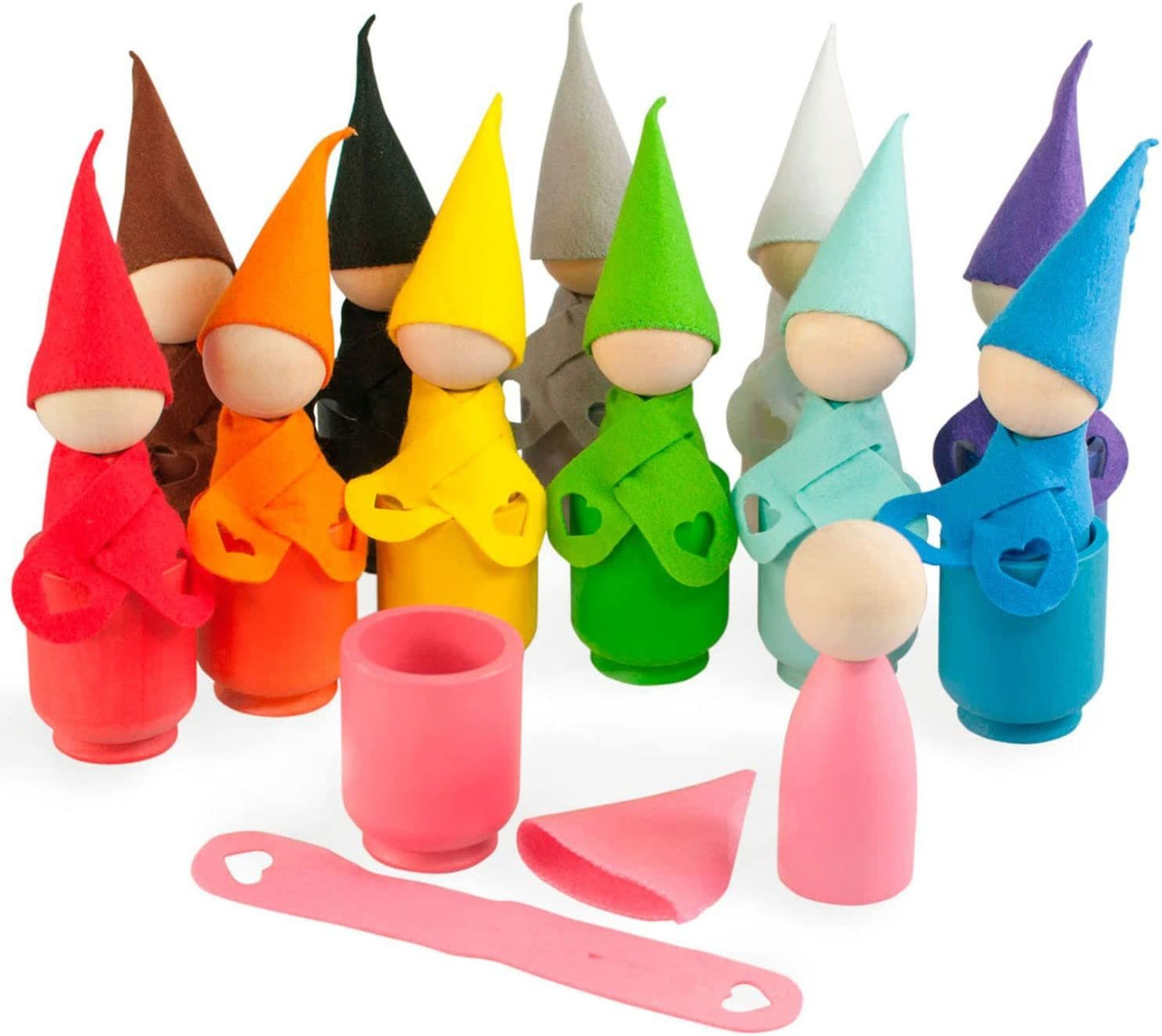 Large Peg Dolls with Cups Scarves and Hats 12 Gnomes 85 mm
