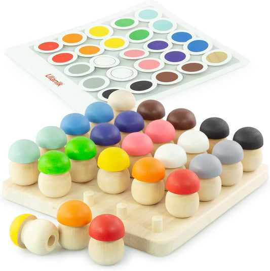 Ulanik Mushroom Glade Toddler Montessori Toys for 3+ Wooden Mushrooms Game for Learning Color Sorting and Counting